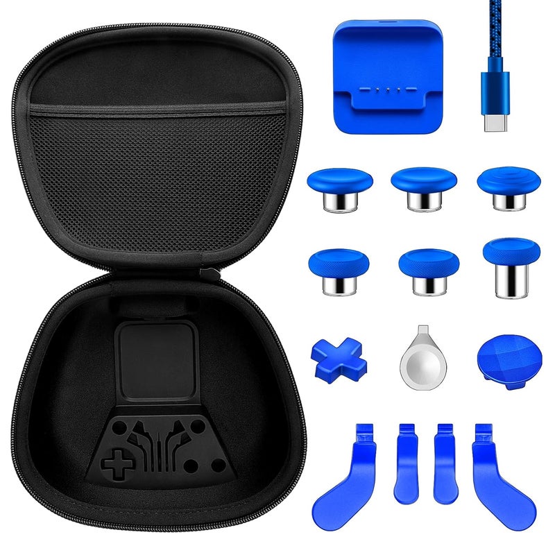 VANPARK Complete Component Pack for Xbox Elite Controller Series 2 Core，Accessories Include 1 Carrying Case, 1 Charging Dock&Cable, Metal 6 Joysticks, 4 Paddles, 2 D-Pads, 1 Adjustment Tool(Blue) - Image 1